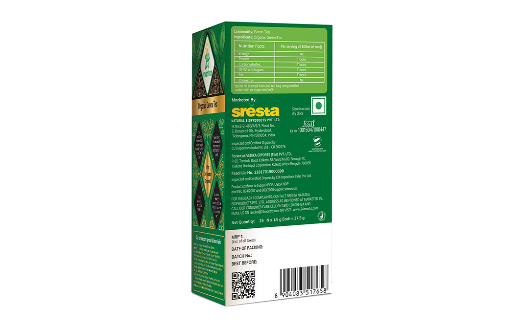 24 Mantra Organic Green Tea    Box  37.5 grams